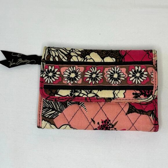 Vera Bradley Mocha Rouge Tre-Fold Wallet Pink Brown Quilted Retired 2011 - Picture 1 of 8
